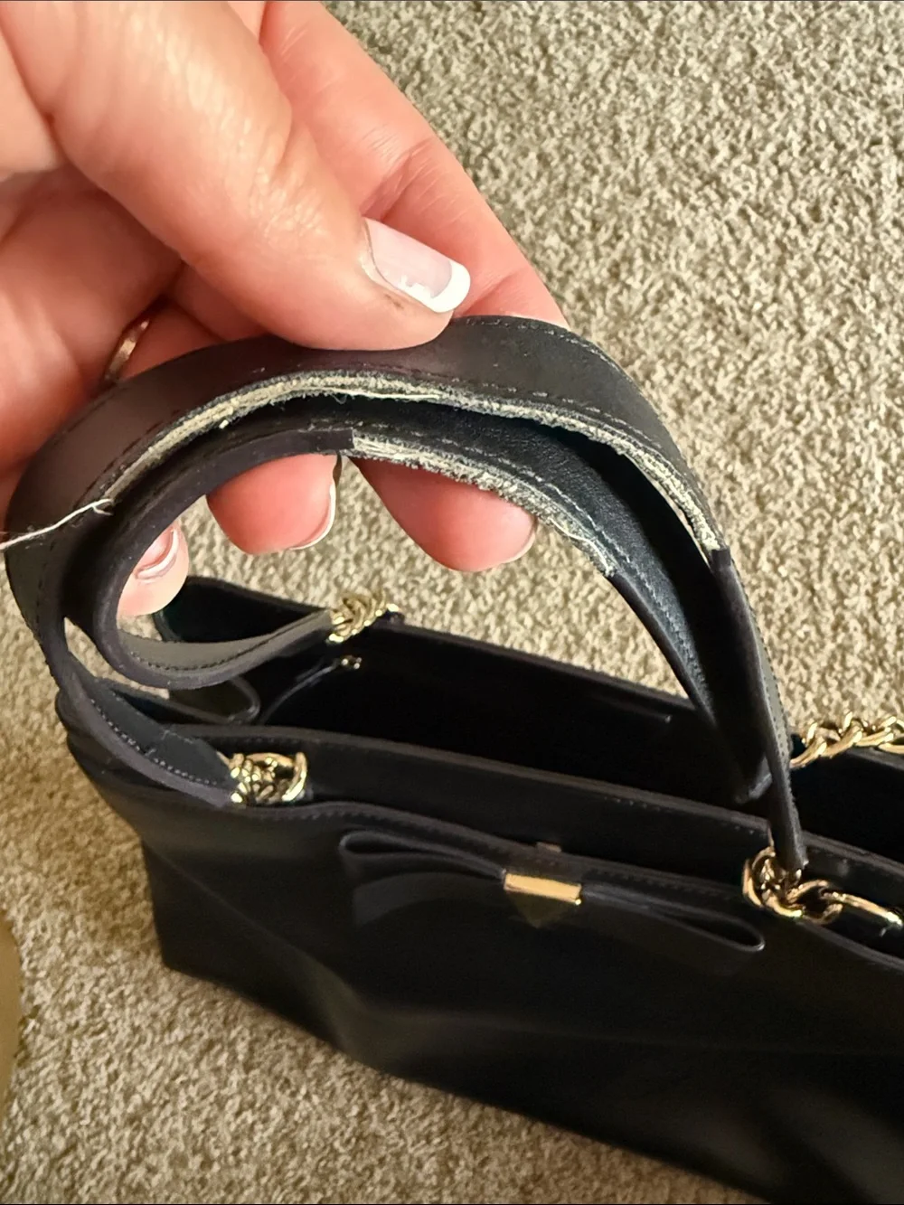 kate spade Black Leather Bow-Accent Tote with Gold Chain Straps